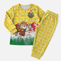 Venezuela Christmas Pajama Set with Santa on Horse Traditional Outfit Snowflakes and Yellow Plaid - Wonder Print Shop