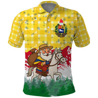 Venezuela Christmas Polo Shirt with Santa on Horse Traditional Outfit Snowflakes and Yellow Plaid - Wonder Print Shop