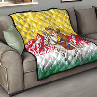 Venezuela Christmas Quilt with Santa on Horse Traditional Outfit Snowflakes and Yellow Plaid - Wonder Print Shop