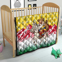 Venezuela Christmas Quilt with Santa on Horse Traditional Outfit Snowflakes and Yellow Plaid - Wonder Print Shop