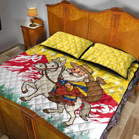 Venezuela Christmas Quilt Bed Set with Santa on Horse Traditional Outfit Snowflakes and Yellow Plaid - Wonder Print Shop