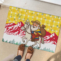 Venezuela Christmas Rubber Doormat with Santa on Horse Traditional Outfit Snowflakes and Yellow Plaid - Wonder Print Shop