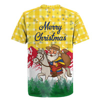 Venezuela Christmas Rugby Jersey with Santa on Horse Traditional Outfit Snowflakes and Yellow Plaid - Wonder Print Shop