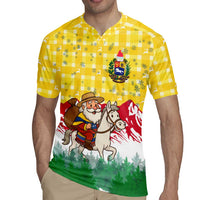 Venezuela Christmas Rugby Jersey with Santa on Horse Traditional Outfit Snowflakes and Yellow Plaid - Wonder Print Shop