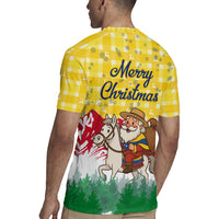 Venezuela Christmas Rugby Jersey with Santa on Horse Traditional Outfit Snowflakes and Yellow Plaid - Wonder Print Shop