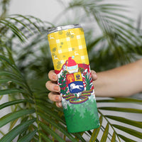 Venezuela Christmas Skinny Tumbler with Santa on Horse Traditional Outfit Snowflakes and Yellow Plaid - Wonder Print Shop