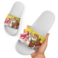 Venezuela Christmas Slide Sandals with Santa on Horse Traditional Outfit Snowflakes and Yellow Plaid - Wonder Print Shop