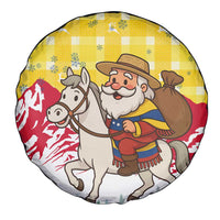 Venezuela Christmas Spare Tire Cover with Santa on Horse Traditional Outfit Snowflakes and Yellow Plaid - Wonder Print Shop