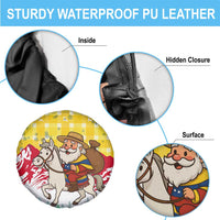 Venezuela Christmas Spare Tire Cover with Santa on Horse Traditional Outfit Snowflakes and Yellow Plaid - Wonder Print Shop