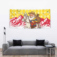 Venezuela Christmas Tapestry with Santa on Horse Traditional Outfit Snowflakes and Yellow Plaid - Wonder Print Shop