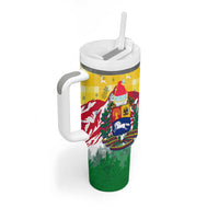 Venezuela Christmas Tumbler With Handle with Santa on Horse Traditional Outfit Snowflakes and Yellow Plaid - Wonder Print Shop