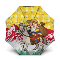 Venezuela Christmas Umbrella with Santa on Horse Traditional Outfit Snowflakes and Yellow Plaid - Wonder Print Shop