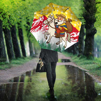 Venezuela Christmas Umbrella with Santa on Horse Traditional Outfit Snowflakes and Yellow Plaid - Wonder Print Shop