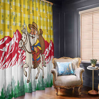 Venezuela Christmas Window Curtain with Santa on Horse Traditional Outfit Snowflakes and Yellow Plaid - Wonder Print Shop