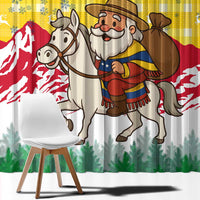Venezuela Christmas Window Curtain with Santa on Horse Traditional Outfit Snowflakes and Yellow Plaid - Wonder Print Shop