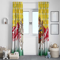 Venezuela Christmas Window Curtain with Santa on Horse Traditional Outfit Snowflakes and Yellow Plaid - Wonder Print Shop