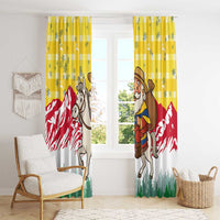 Venezuela Christmas Window Curtain with Santa on Horse Traditional Outfit Snowflakes and Yellow Plaid - Wonder Print Shop