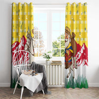 Venezuela Christmas Window Curtain with Santa on Horse Traditional Outfit Snowflakes and Yellow Plaid - Wonder Print Shop