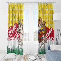 Venezuela Christmas Window Curtain with Santa on Horse Traditional Outfit Snowflakes and Yellow Plaid - Wonder Print Shop