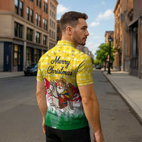 Venezuela Christmas Zipper Polo Shirt with Santa on Horse Traditional Outfit Snowflakes and Yellow Plaid - Wonder Print Shop