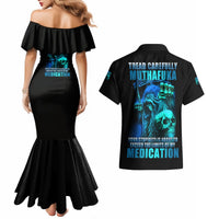 Tread Carefully Skull Couples Matching Mermaid Dress and Hawaiian Shirt - Wonder Print Shop