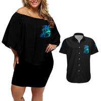 Tread Carefully Skull Couples Matching Off Shoulder Short Dress and Hawaiian Shirt - Wonder Print Shop