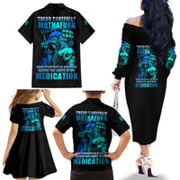Tread Carefully Skull Family Matching Off Shoulder Long Sleeve Dress and Hawaiian Shirt - Wonder Print Shop