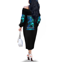 Tread Carefully Skull Family Matching Off Shoulder Long Sleeve Dress and Hawaiian Shirt - Wonder Print Shop