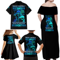 Tread Carefully Skull Family Matching Off Shoulder Maxi Dress and Hawaiian Shirt - Wonder Print Shop