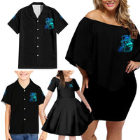 Tread Carefully Skull Family Matching Off Shoulder Short Dress and Hawaiian Shirt - Wonder Print Shop