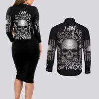 I Am Who I Am Skull Couples Matching Long Sleeve Bodycon Dress and Long Sleeve Button Shirt - Wonder Print Shop