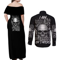 I Am Who I Am Skull Couples Matching Off Shoulder Maxi Dress and Long Sleeve Button Shirt - Wonder Print Shop