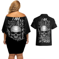 I Am Who I Am Skull Couples Matching Off Shoulder Short Dress and Hawaiian Shirt - Wonder Print Shop