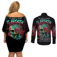 Give Me A F Is Broken But My Go F Yourself Couples Matching Off Shoulder Short Dress and Long Sleeve Button Shirt - Wonder Print Shop