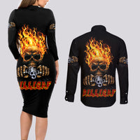 Dilligaf Flame Skull With G Couples Matching Long Sleeve Bodycon Dress and Long Sleeve Button Shirt - Wonder Print Shop