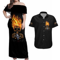 Dilligaf Flame Skull With G Couples Matching Off Shoulder Maxi Dress and Hawaiian Shirt - Wonder Print Shop