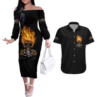 Dilligaf Flame Skull With G Couples Matching Off The Shoulder Long Sleeve Dress and Hawaiian Shirt - Wonder Print Shop