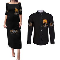 Dilligaf Flame Skull With G Couples Matching Puletasi Dress and Long Sleeve Button Shirt - Wonder Print Shop