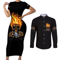 Dilligaf Flame Skull With G Couples Matching Short Sleeve Bodycon Dress and Long Sleeve Button Shirt - Wonder Print Shop