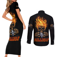 Dilligaf Flame Skull With G Couples Matching Short Sleeve Bodycon Dress and Long Sleeve Button Shirt - Wonder Print Shop