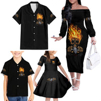 Dilligaf Flame Skull With G Family Matching Off Shoulder Long Sleeve Dress and Hawaiian Shirt - Wonder Print Shop
