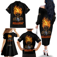 Dilligaf Flame Skull With G Family Matching Off Shoulder Long Sleeve Dress and Hawaiian Shirt - Wonder Print Shop