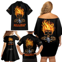 Dilligaf Flame Skull With G Family Matching Off Shoulder Short Dress and Hawaiian Shirt - Wonder Print Shop