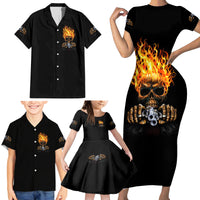 Dilligaf Flame Skull With G Family Matching Short Sleeve Bodycon Dress and Hawaiian Shirt - Wonder Print Shop