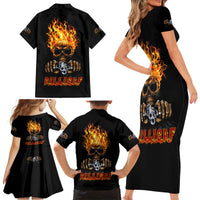 Dilligaf Flame Skull With G Family Matching Short Sleeve Bodycon Dress and Hawaiian Shirt - Wonder Print Shop