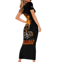 Dilligaf Flame Skull With G Family Matching Short Sleeve Bodycon Dress and Hawaiian Shirt - Wonder Print Shop