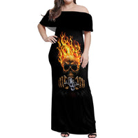 Dilligaf Flame Skull With G Off Shoulder Maxi Dress - Wonder Print Shop