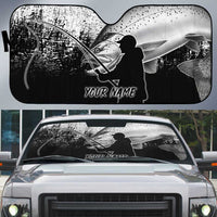 Custom Black and White King Salmon Fishing Auto Sun Shade with Trout Fish Design Black and White Grunge Style - Wonder Print Shop