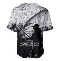 Custom Black and White King Salmon Fishing Baseball Jersey with Trout Fish Design Black and White Grunge Style - Wonder Print Shop