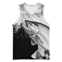 Custom Black and White King Salmon Fishing Basketball Jersey with Trout Fish Design Black and White Grunge Style - Wonder Print Shop